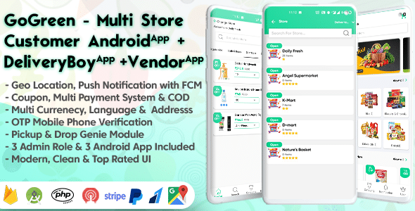GoGreen v1.9 Nulled - Food, Grocery, Pharmacy Multi Store(Vendor) Android App with Interactive Admin Panel