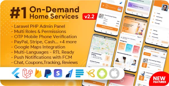 On-Demand Home Services, Business Listing, Handyman Booking with Admin Panel v3.1.0