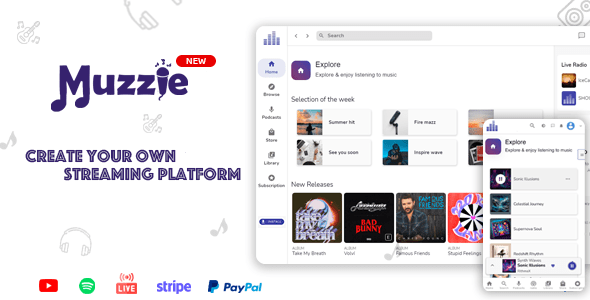 Muzzie v4.6 Nulled - Music, Podcast & Radio Streaming Platform