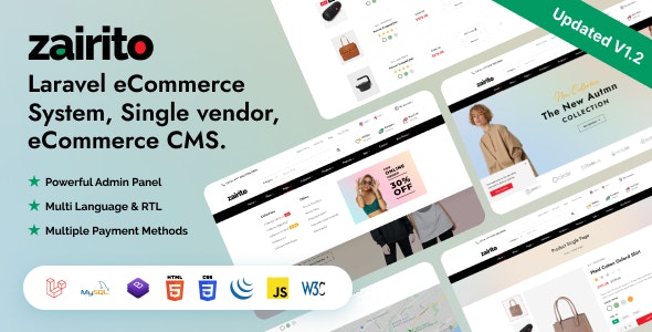 Zairito v1.7 Nulled - Laravel eCommerce System - Single vendor