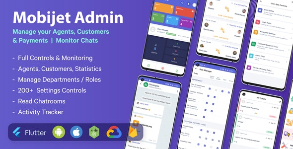 Mobijet ADMIN v1.0.12 Nulled - Manage & Monitor Agents, Customer & Payments | Android & iOS Flutter app