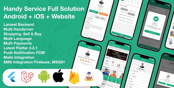 Flutter Handy service v5.0 Nulled - On-Demand Home Services & Shopping Android + iOS + Website Full Solution Laravel