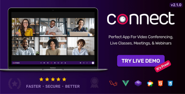 Connect v2.5.0 Nulled - Video Conference, Online Meetings, Live Class & Webinar, Whiteboard, Live Chat