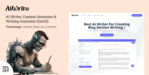 AiWrite v1.5.1 Nulled - AI Writer, Content Generator & Writing Assistant Tools (SAAS)