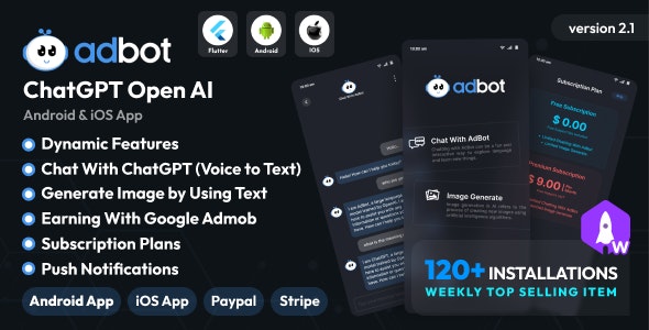 AdBot v3.5.0 Nulled - ChatGPT Open AI Android and iOS App