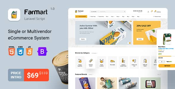 Farmart v1.21.5 Nulled - Single or Multivendor Laravel eCommerce System
