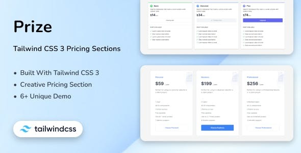 Prize Nulled - Tailwind CSS 3 Pricing Sections