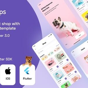 Flutter : Pets product shop with adoption UI template + Android app Template + IOS app Template v1.0 Free