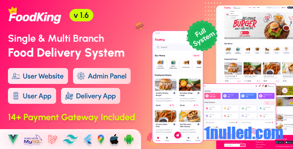 FoodKing v1.6 Nulled - Restaurant Food Delivery System with Admin Panel & Delivery Man App