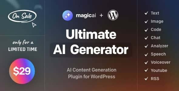 MagicAI for WordPress v1.1 Nulled - AI Text, Image, Chat, Code, and Voice Generator