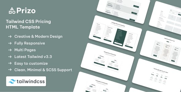 Prizo Nulled - Tailwind Pricing Table HTML Website Template