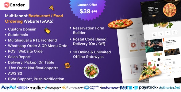 Eorder v1.0 Nulled - Multitenant Restaurant / Food Ordering Website (SAAS)