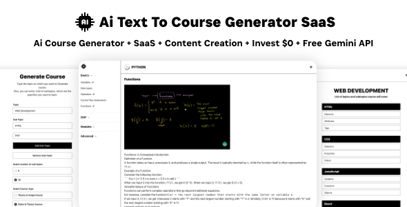 Ai Course Generator v2.0 Nulled - Text To Course SaaS Ai Video & Image Content Payment Earn Gemini React Admin