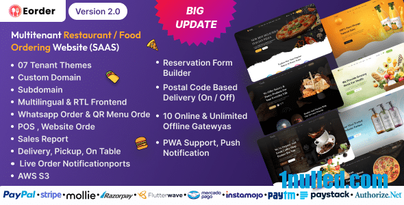 Eorder v2.0 Nulled - Multitenant Restaurant / Food Ordering Website (SAAS)