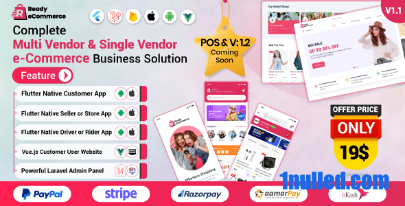 Ready ecommerce v1.0 Nulled - Complete Multi Vendor e-Commerce Mobile App, Website, Rider App with Seller App