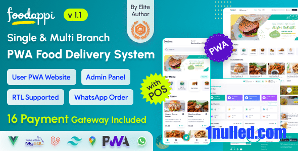 FoodAppi v1.1 Nulled - PWA Food Delivery System and WhatsApp Menu Ordering with Admin Panel | Restaurant POS