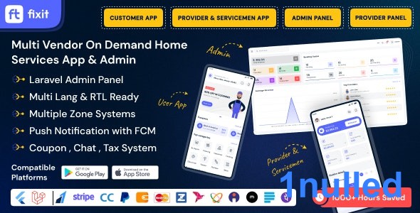 Fixit v1.0.1 Nulled - Multi Vendor On Demand, Handyman, Home service Flutter App with Admin Complete Solution