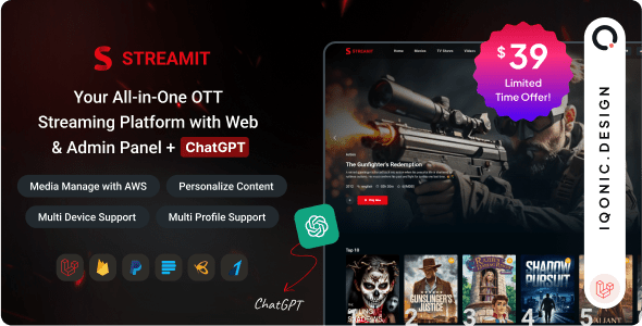 Streamit Laravel v1.2.2 Nulled - Movie, TV Show, Video Streaming Platform With Laravel with ChatGPT