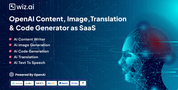 WizAI v1.5 Nulled - OpenAI Content, Image, Translation, ChatBot, and Speech to Text Generator SaaS Platform