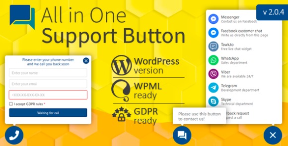 All in One Support Button v2.2.3 Nulled – Callback Request. WhatsApp, Messenger, Telegram, LiveChat
