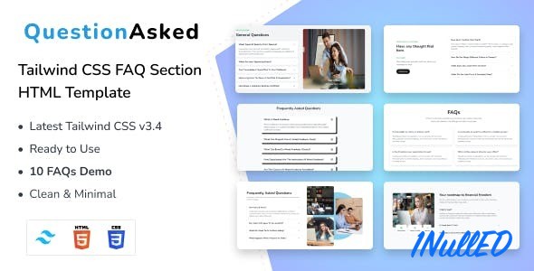 QuestionAsked Nulled - Tailwind CSS FAQ Section HTML Template