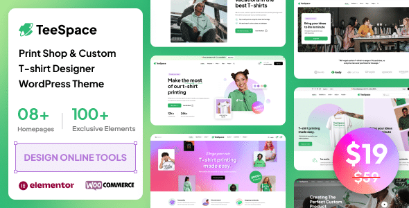 TeeSpace v1.2.8 Nulled - Print Custom T-shirt Designer WordPress theme