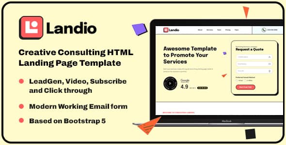 Landio Nulled - Creative Startup Consulting HTML Landing Page Template