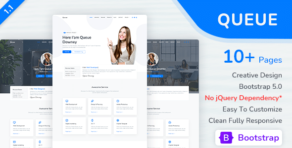 Queue v1.1 Nulled - Personal Portfolio, Resume Template