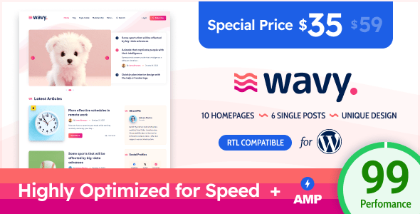 Wavy v1.5.0 Nulled - Modern & Lightweight Blog for WordPress