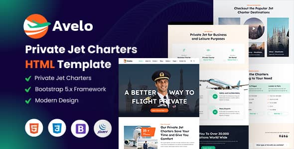 Avelo Nulled - Private Jet Charters HTML Template