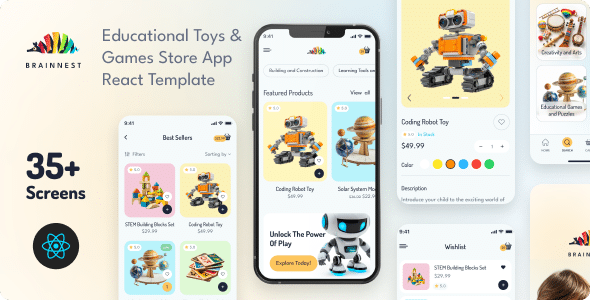 BrainNest Nulled - Educational Toys & Games Store React Mobile App - PWA