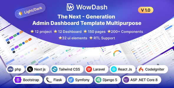 WowDash v1.0 Nulled - Tailwind, Bootstrap, React, Next, Django, Php, Laravel ASP.net Admin Dashboard